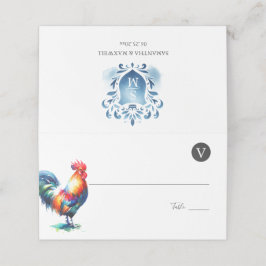 Cartão De Mesa Casamento de Coloração d'água do Galo Monograma