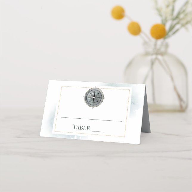 Cartão De Mesa Casamento de Compass Náutico Vintage (Frente)