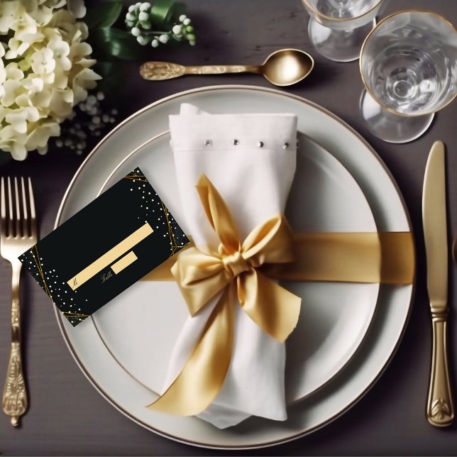 Cartão De Mesa Casamento de Confetti ouro Black Glitter (Criador carregado)