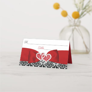 Cartão De Mesa Casamento de Corações de Amor com Damas Brancas Ve