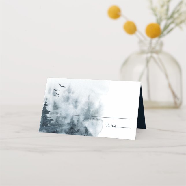 Cartão De Mesa Casamento de Coruja da Floresta em Aquarela (Frente)