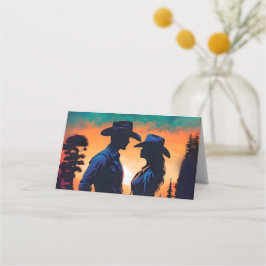 Cartão De Mesa Casamento de Cowboy Moderno e Noiva ao Estilo West