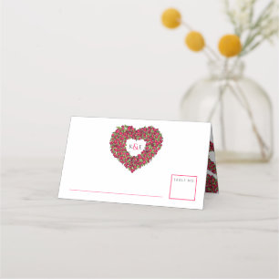 Cartão De Mesa Casamento de desenho de túlipo vermelho monograma