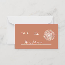 Cartão De Mesa Casamento de Desenho Floral Mínimo de Girassol