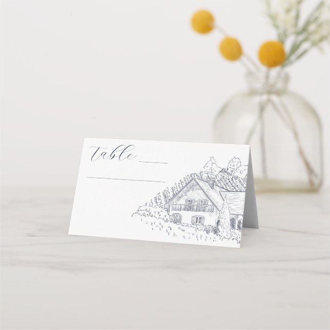 Cartão De Mesa Casamento de Destino de Ilustração de Vineyard Ele (Frente)