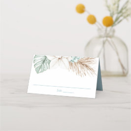 Cartão De Mesa Casamento de Destino de Praia | Folhas tropicais