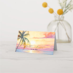 Cartão De Mesa Casamento de Destino de Praia Sunset