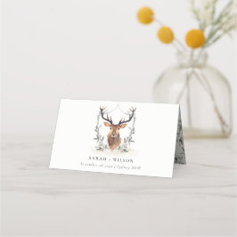 Cartão De Mesa Casamento de Dusky Deer Floral Crest