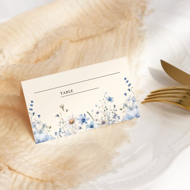 Cartão De Mesa Casamento de Dusty Blue Boho Wildflower (Criador carregado)