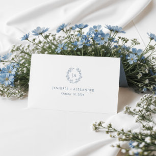 Cartão De Mesa Casamento de Dusty Blue Monograma
