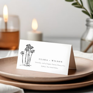 Cartão De Mesa Casamento de esboço de palmeira tropical costeira