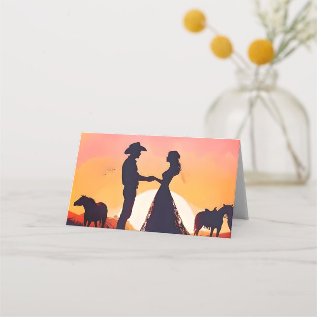 Cartão De Mesa Casamento de estilos ocidentais modernos, cowboy e (Verso)