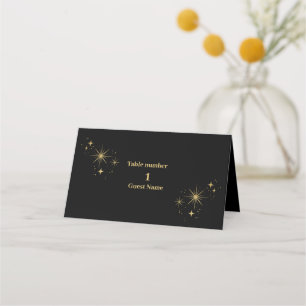 Cartão De Mesa Casamento de Estrelas Celestiais Douradas Místicas