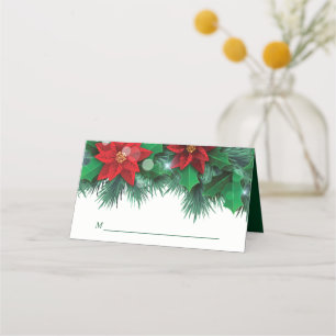 Cartão De Mesa Casamento de Feriado de Fronteira de Poinsettia Ve