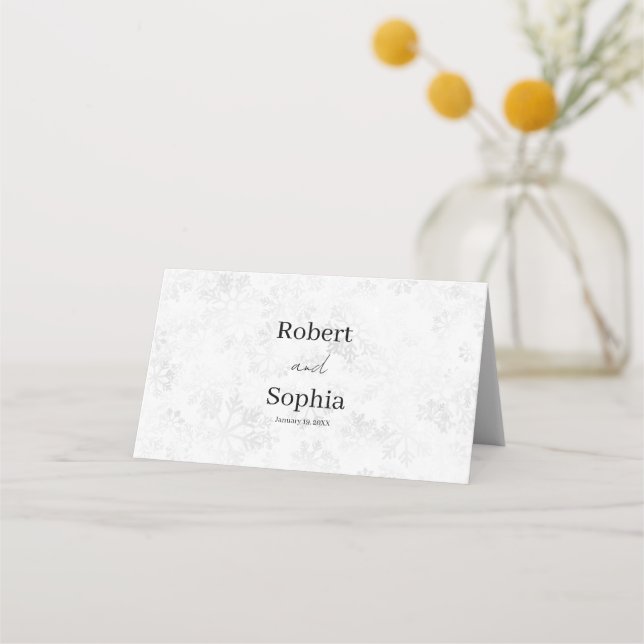 Cartão De Mesa Casamento de Floco de Neve de Inverno (Verso)