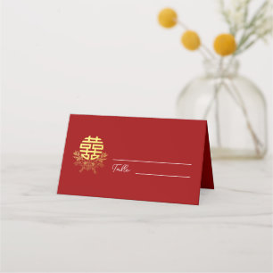 Cartão De Mesa Casamento de flor chinesa com dupla felicidade em