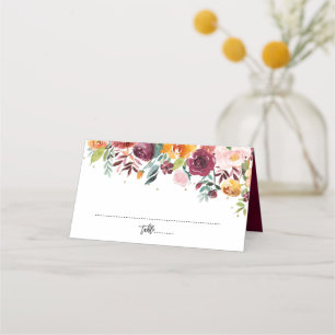 Cartão De Mesa Casamento de Flor Floral com Blush de outono
