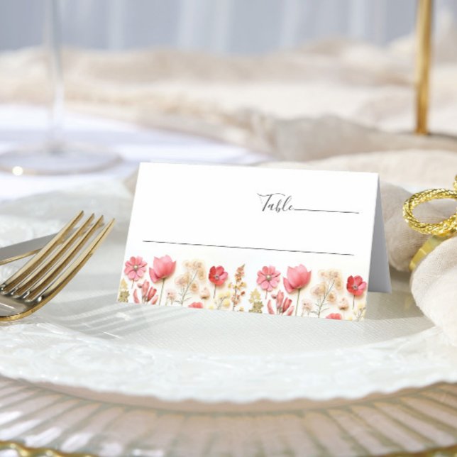 Cartão De Mesa Casamento de Flor Selvagem Retro Pastel Pink Boho (Criador carregado)