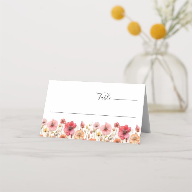 Cartão De Mesa Casamento de Flor Selvagem Retro Pastel Pink Boho (Frente)