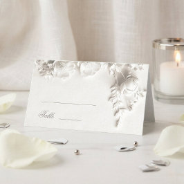 Cartão De Mesa Casamento de Flores 3D Brancas