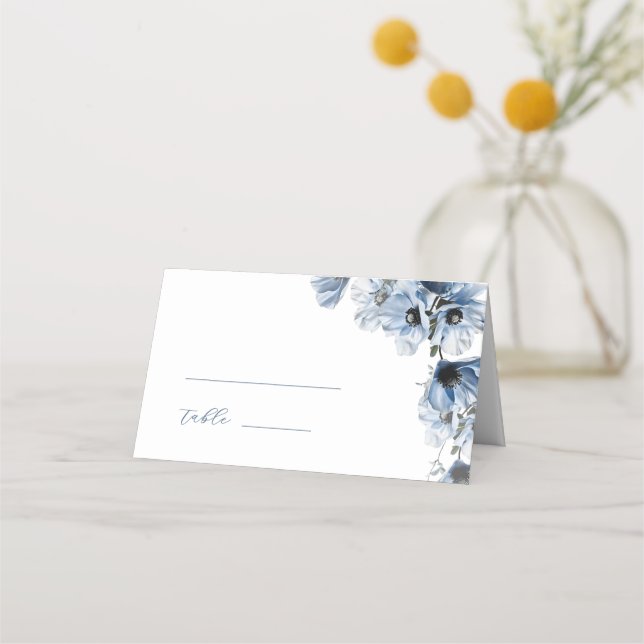 Cartão De Mesa Casamento de Flores Azuis Artísticas (Frente)