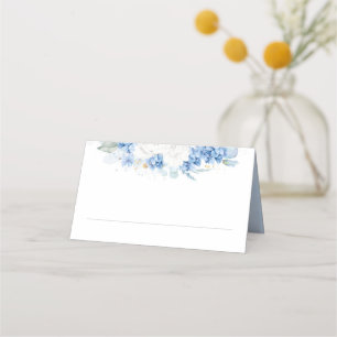 Cartão De Mesa Casamento de Flores Brancas e Azuis Dusty