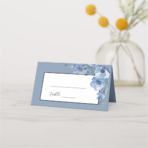 Cartão De Mesa Casamento de Flores de Aquarela Azul Arte Refinada