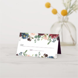 Cartão De Mesa Casamento de Flores de Inglês Azuis