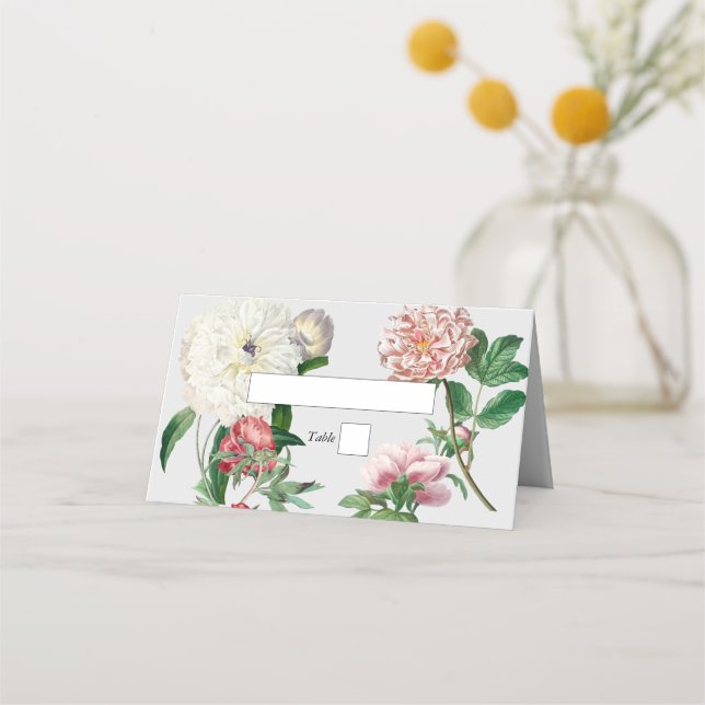 Cartão De Mesa Casamento de Flores de Peônias Brancas Rosa Aquare (Frente)