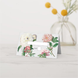 Cartão De Mesa Casamento de Flores de Peônias Brancas Rosa Aquare