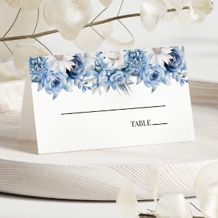 Cartão De Mesa Casamento de Flores Florais Dusty Blue
