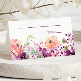 Cartão De Mesa Casamento de Flores Florais Violeta-Roxo