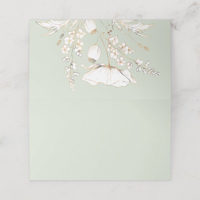 Cartão De Mesa Casamento de Flores Selvagens Douradas Desenhadas  (Exterior/Desdobrado)