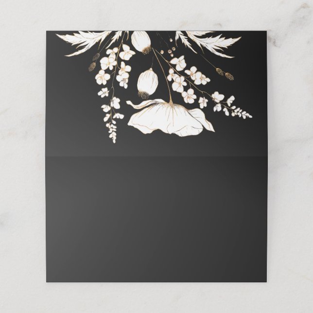 Cartão De Mesa Casamento de Flores Selvagens Douradas Desenhadas  (Exterior/Desdobrado)