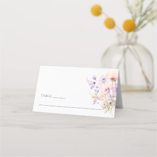 Cartão De Mesa Casamento de flores selvagens roxas, com Lavanda e