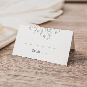 Cartão De Mesa Casamento de Flores Silvestres Cinza Mínimo Discre