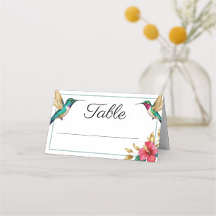 Cartão De Mesa Casamento de Flores Tropicais Vermelhas de Aves Hu