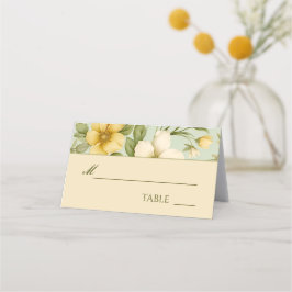 Cartão De Mesa Casamento de flores verdes e beges macios