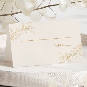 Cartão De Mesa Casamento de Folha de Leaf Dourada de Beige minima