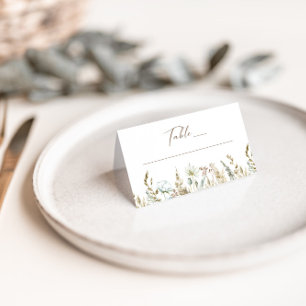 Cartão De Mesa Casamento de Folhagem Seca por Aquarela Elegante