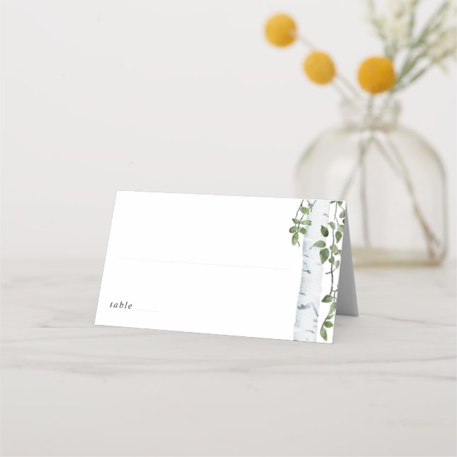 Cartão De Mesa Casamento de folhagem verde simples de bétula (Frente)