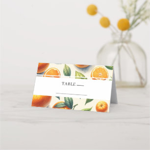 Cartão De Mesa Casamento de Folhas de Laranja Citrino em Aquarela