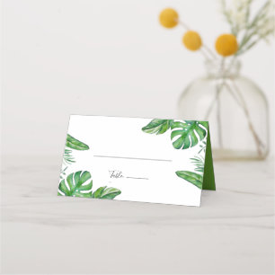 Cartão De Mesa Casamento de Folhas de Monstera em Aquarela Verde