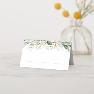Cartão De Mesa Casamento de Folhas Douradas e Eucalyptus Greenery
