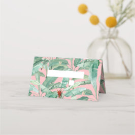 Cartão De Mesa Casamento de Folhas Tropicais de Banana Rosa