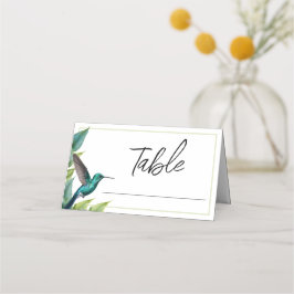 Cartão De Mesa Casamento de Folhas Tropicais Emerald Hummingbird