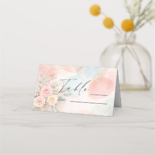 Cartão De Mesa Casamento de Formas Abstratas Florais em Aquarela 