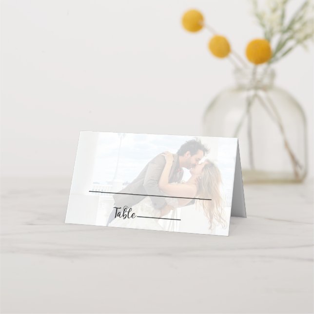 Cartão De Mesa Casamento de Fotografias de Sobreposição Preta e B (Frente)