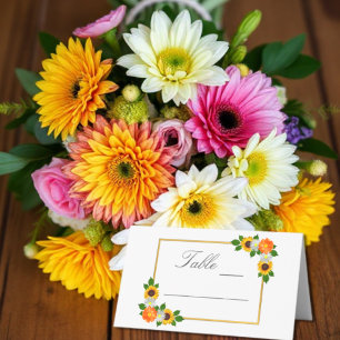 Cartão De Mesa Casamento de Frame Dourado Floral