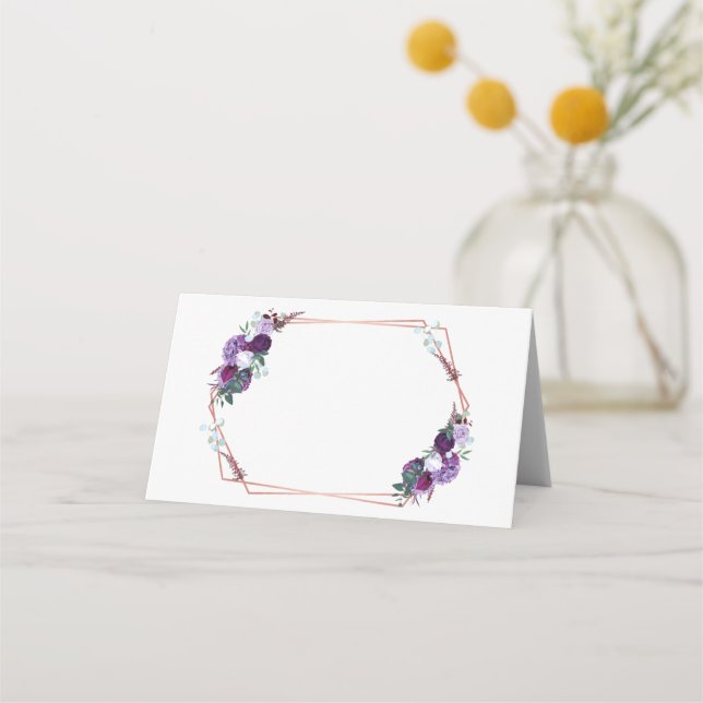 Cartão De Mesa Casamento de Frame Geométrico Dourado com Rosa Flo (Frente)